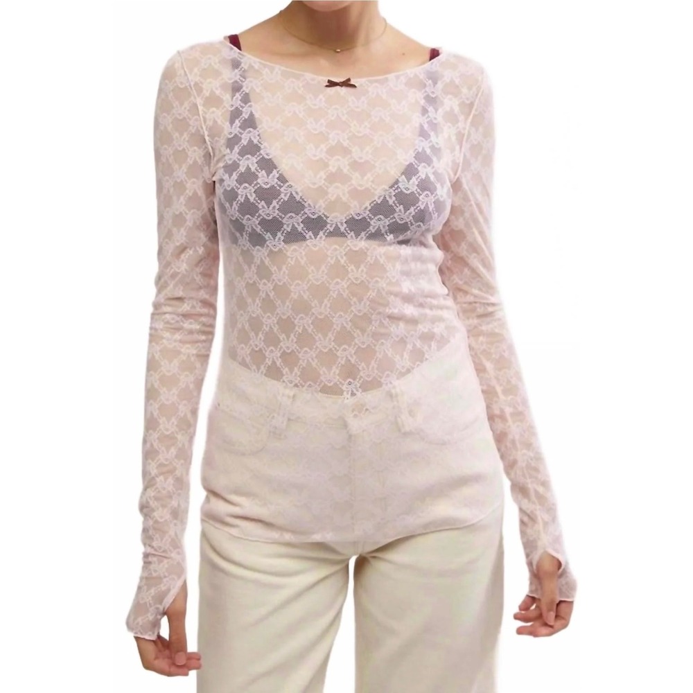 Intimately Free People Bow Lace Top Pink Womens Size M Balletcore Soft Girl Y2K